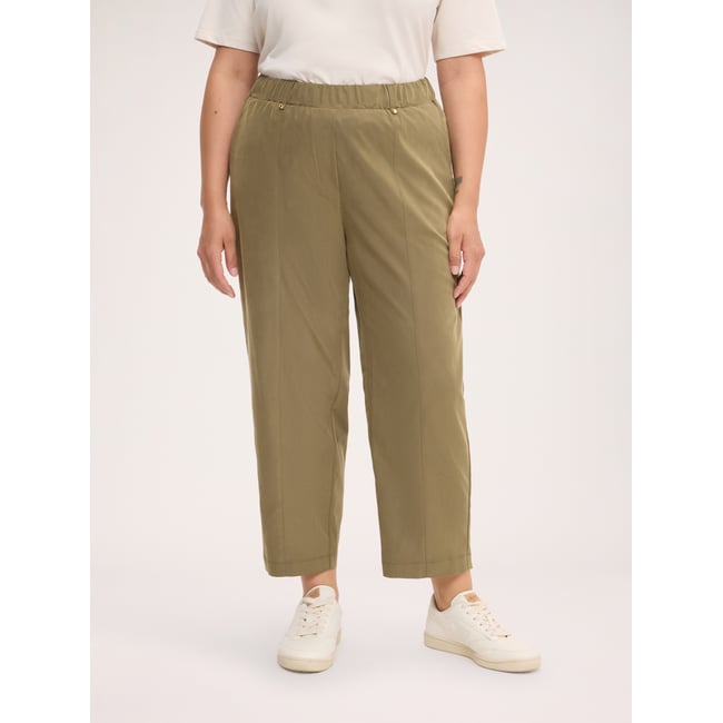 pantalon ample en viscose mélangée verde militare <span itemprop=