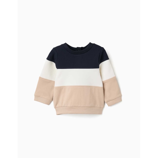 Sweat en coton peigné avec bloc de couleurs bleu foncé <span itemprop=