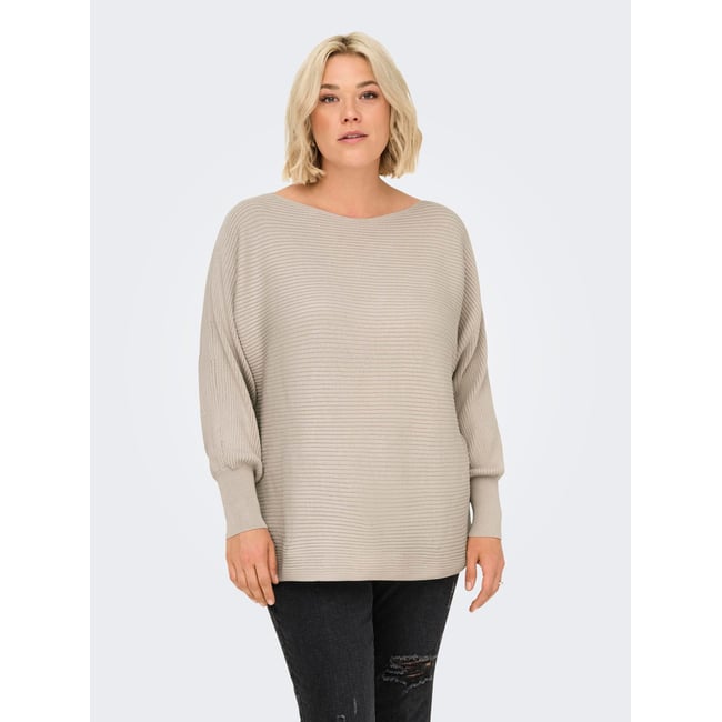 ONLY Carmakoma Damen Strickpullover – Langer Arm, U-Boot-Ausschnitt, Gerippte Struktur