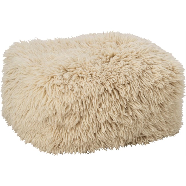 Pouf rond en laine à poil long Couleur écru <span itemprop=