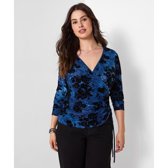 Henley Cache-Cœur en Jersey Floqué Effet Délavé bleu <span itemprop=