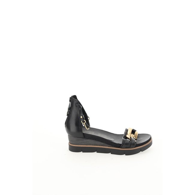 Sandalias con tacón en cuña de piel negro <span itemprop=