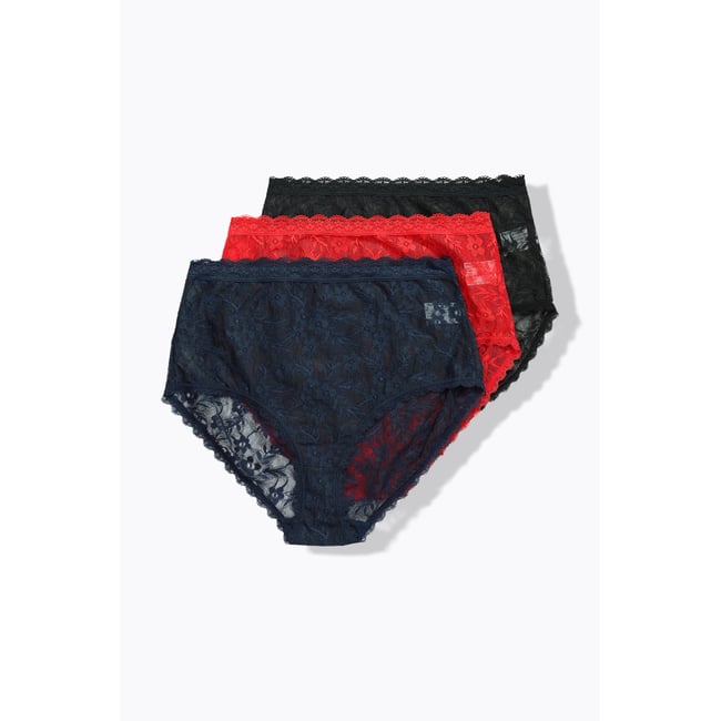Lot de 3 culottes maxi, dentelle transparente rouge fuschsia <span itemprop=