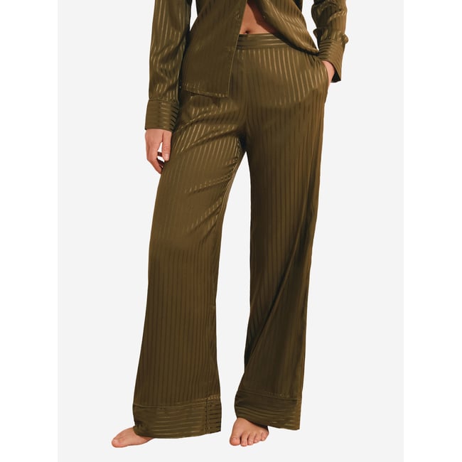 Pantalon de pyjama à rayures HALMIA kaki olive <span itemprop=