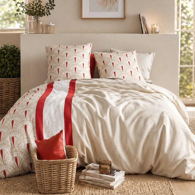 Parure housse de couette en coton imprimée, Rubis multicolore <span itemprop=
