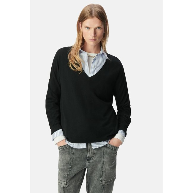 Pull con scollo a V, motivo a spina di pesce sulla schiena nero IKKS