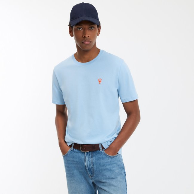 T-shirt girocollo maniche corte ricamata blu chiaro LA REDOUTE COLLECTIONS