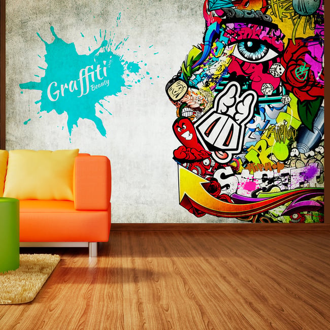 Papier peint intissé panoramique Street art Graffiti beauty Couleur beige <span itemprop=