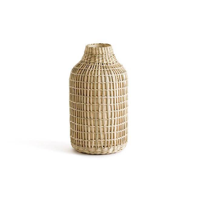 Decoratieve vaas in bamboe, H22 cm, Plooming <span itemprop=