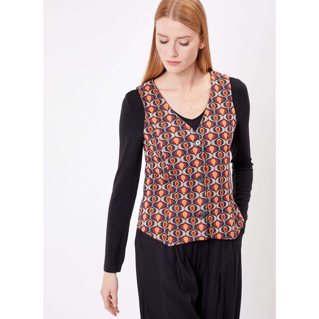 Gilet tailleur maille jacquard GISELE rouge aladin <span itemprop=