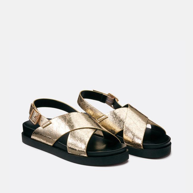 Sandalias de tiras cruzadas Minnie dorado <span itemprop=
