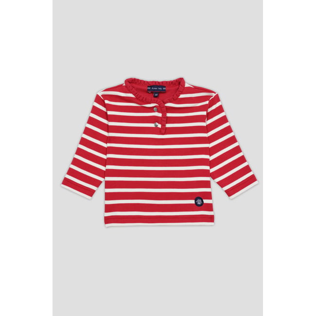Marinière col boutonné en coton épais BABY vernis/nature <span itemprop=