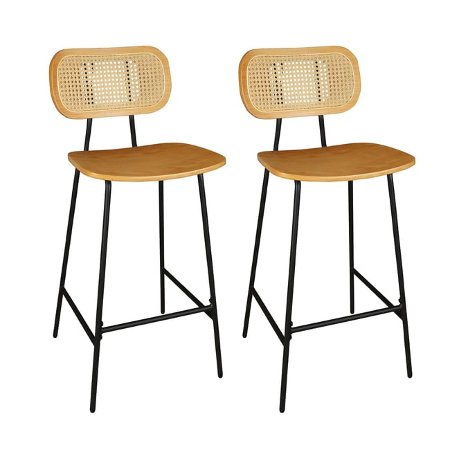 Lot de 2 chaises de bar en bois naturel et pieds en métal, NOSARA Couleur marron <span itemprop=