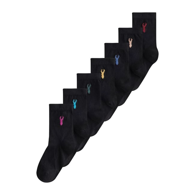 Chaussettes brodées en coton, 7 paires cerf noir <span itemprop=