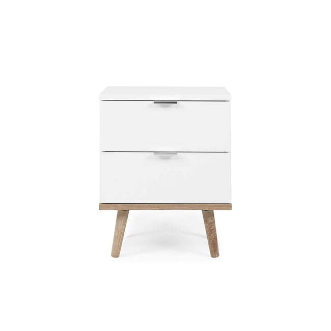 Table de chevet blanche 2 tiroirs ALVA Couleur blanc <span itemprop=