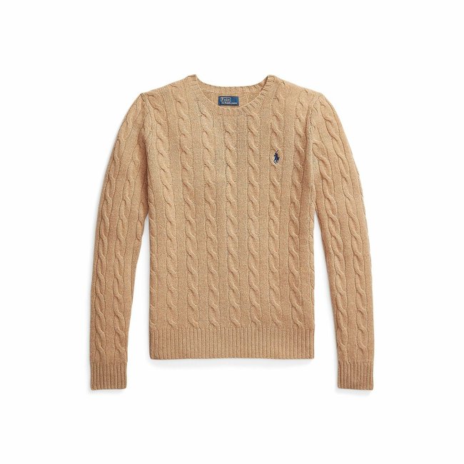 Pullover mit Rundhalsausschnitt, Zopfmuster, aus Wolle und Kaschmir kamel <span itemprop=