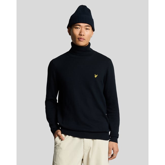 Pull en coton mérinos col roulé bleu foncé marine <span itemprop=