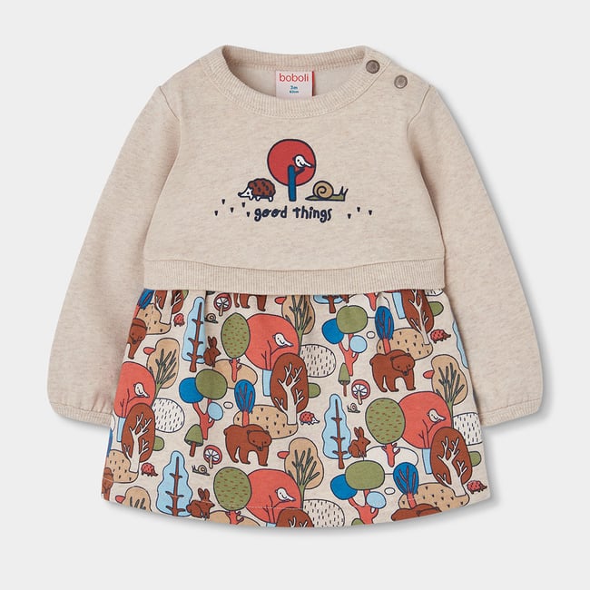 Robe molleton imprimé forêt bébé marron <span itemprop=