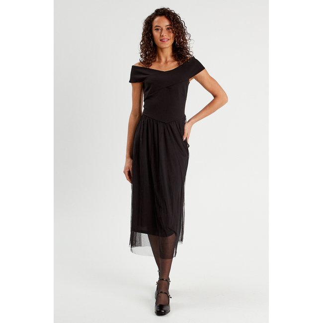 Robe midi bustier évasée noir <span itemprop=