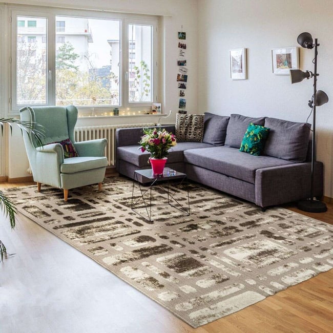 Tapis moderne pour intérieur-extérieur   terra DEHORS-DEDANS LABY Couleur beige <span itemprop=