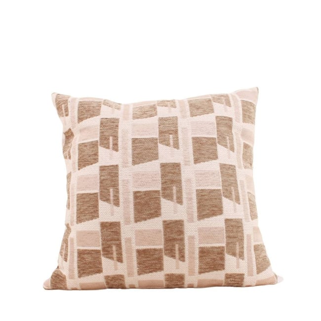 Coussin à motifs géométriques en velours jacquard 40x40cm marron <span itemprop=
