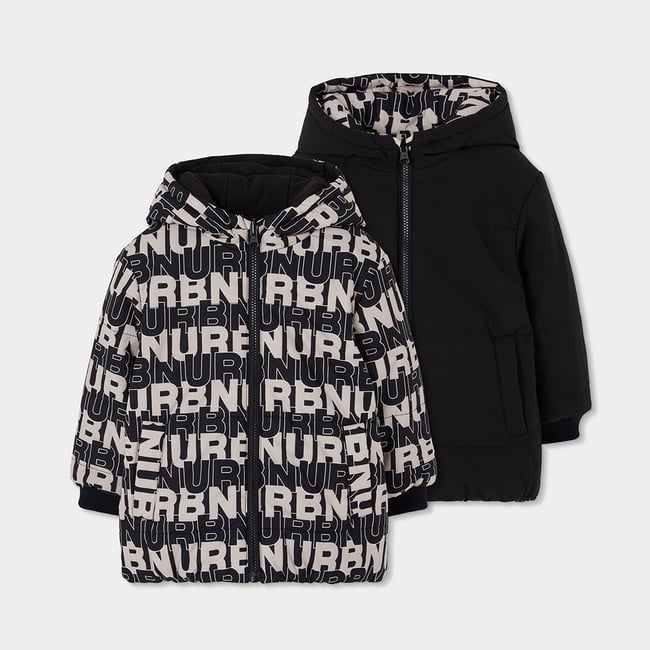 Parka garçon en tissu technique réversible imprimé lettres multicolore <span itemprop=