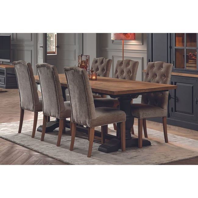 Table à manger rectangulaire en teck piétement noir poutre L260 - DALILA Couleur noir <span itemprop=