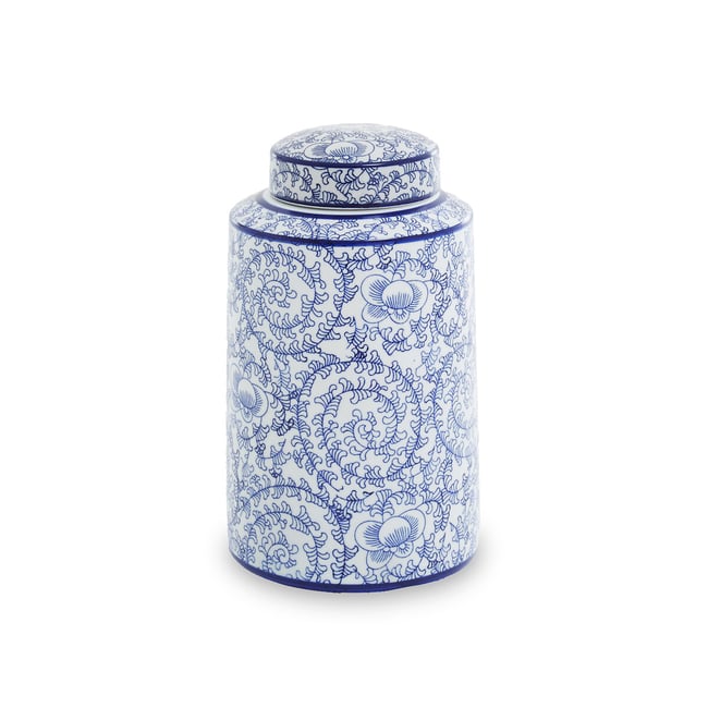 31cm Blue and White Print Ceramic Jar, blue, ÉDITÉ