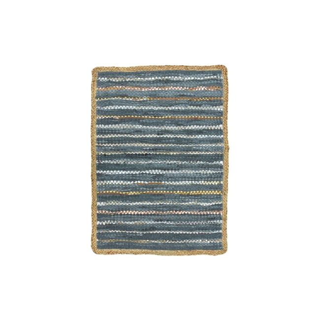 Tapis en cuir, jute et coton Couleur bleu <span itemprop=