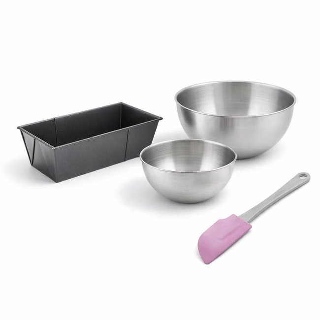 Set de 4 ustensiles de pâtisserie moule à gâteaux bol et spatule noir <span itemprop=