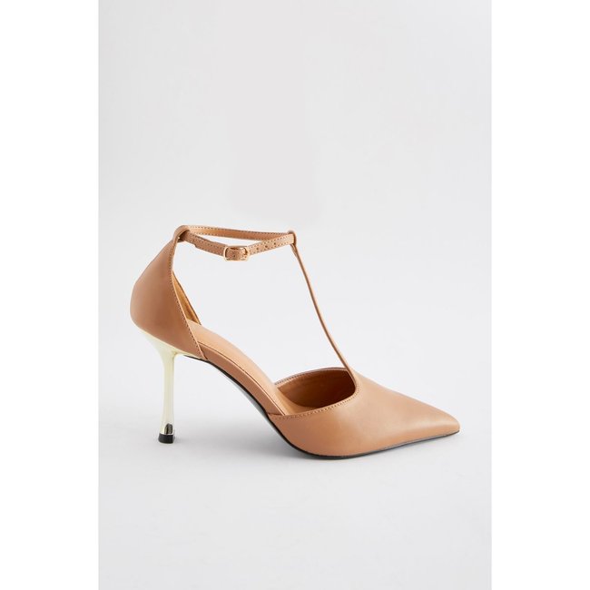 Chaussures à talon métallique coupe classique camel <span itemprop=