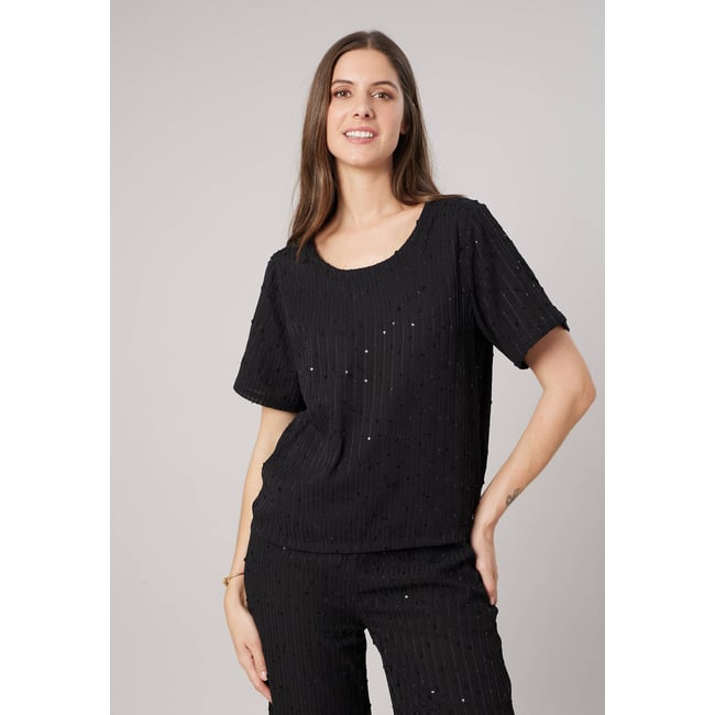 T-shirt fluide femme avec sequins BEVERLY black <span itemprop=