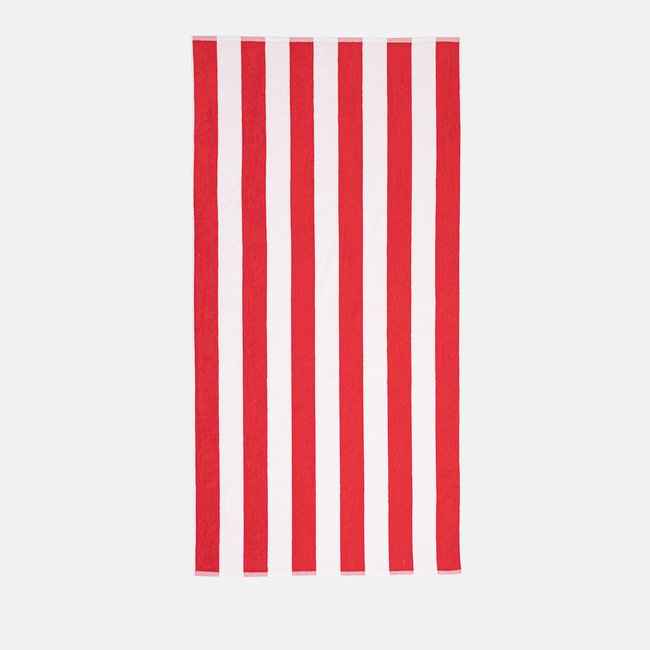 Hendaye Striped Velour Beach Towel, red/white, LA REDOUTE INTERIEURS