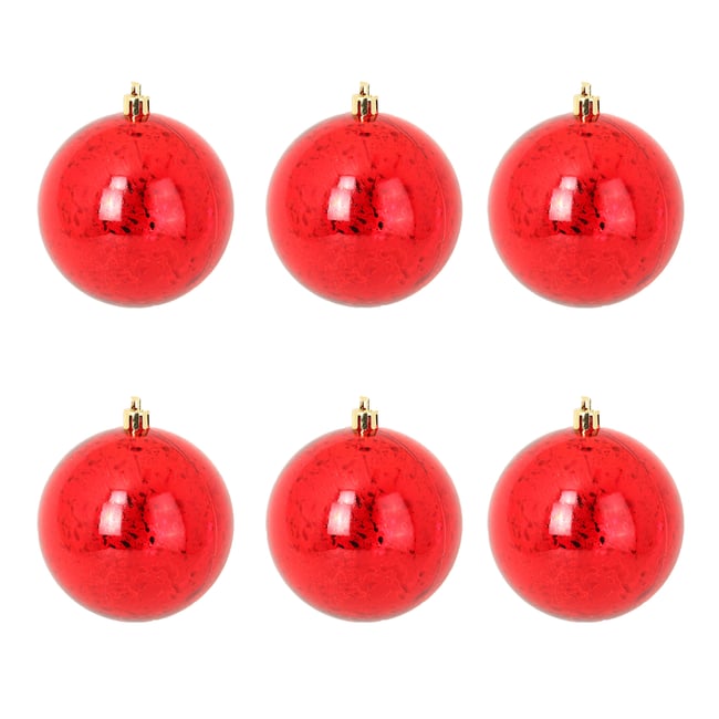 Set de 6 boules de noel effet craquele Couleur rouge <span itemprop=