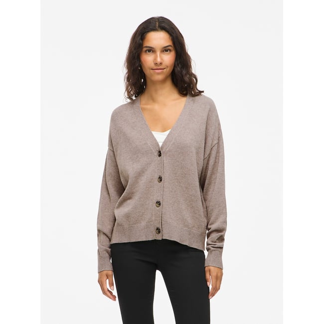 Gilet boutonné col V taupe <span itemprop=