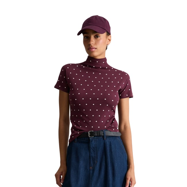 Haut slim en jersey côtelé en jersey extensible rouge <span itemprop=