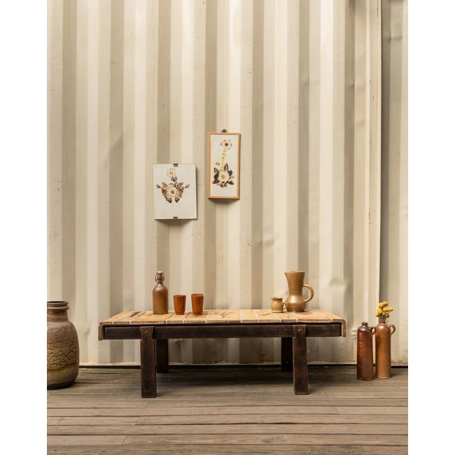 Table basse en céramique beige Donna N°1122 - Bon état Couleur bois foncé <span itemprop=