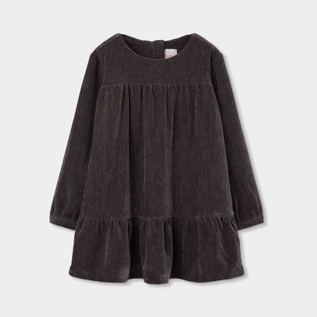 Robe fille en velours avec volants marron <span itemprop=