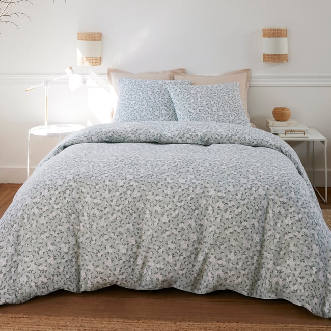 Parure housse de couette en gaze de coton imprimée, Edana multicolore <span itemprop=
