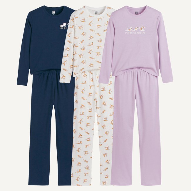 Комплект из трех пижам из хлопка сине-зеленый + экрю + сиреневый LA REDOUTE COLLECTIONS