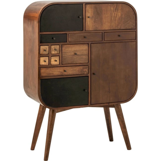 Meuble à tiroirs multiples en manguier Couleur naturel et noir <span itemprop=