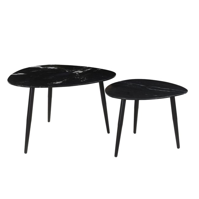Tables basses gigognes ovales en marbre noir et métal (lot de 2) PLATZ Couleur noir <span itemprop=