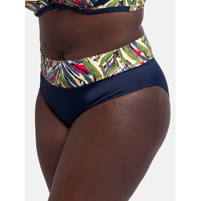 Cuecas de biquíni com dobra Kofar Mata estampado multicolor fundo marinho <span itemprop=