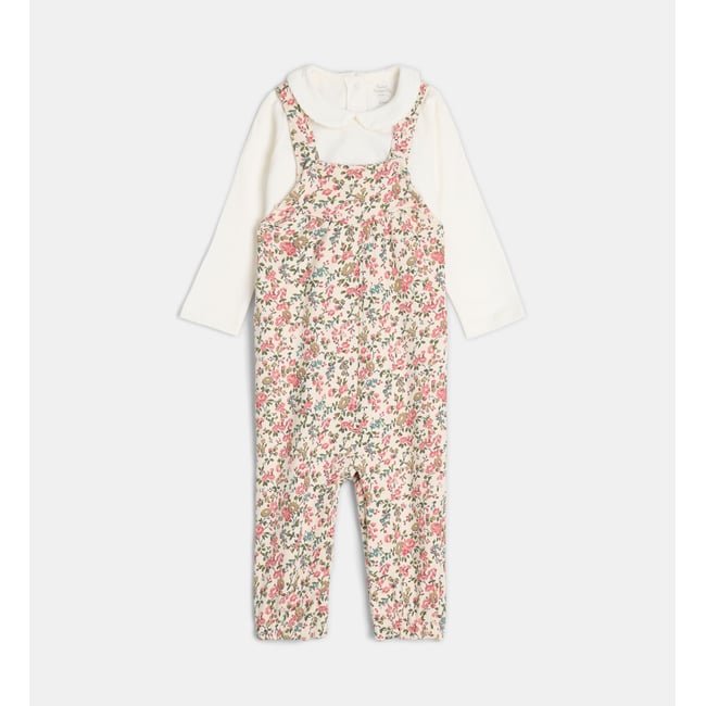 Ensemble salopette et t-shirt tois écru et multicolore <span itemprop=