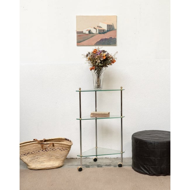Étagère d'angle en verre Isabelle N°297 - Bon état Couleur transparent <span itemprop=