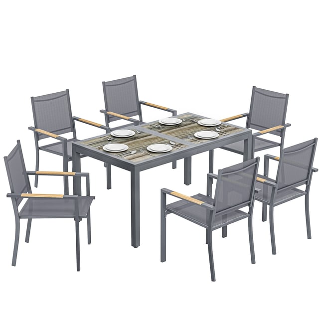 Ensemble de salon de jardin Acier Galvanisé gris foncé, marron clair <span itemprop=