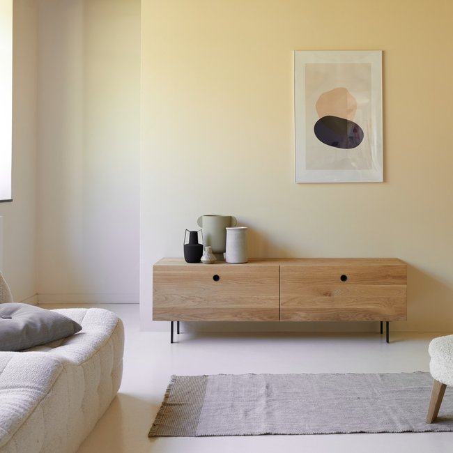 Meuble TV en chêne massif 160 cm JEANNE Couleur naturel <span itemprop=