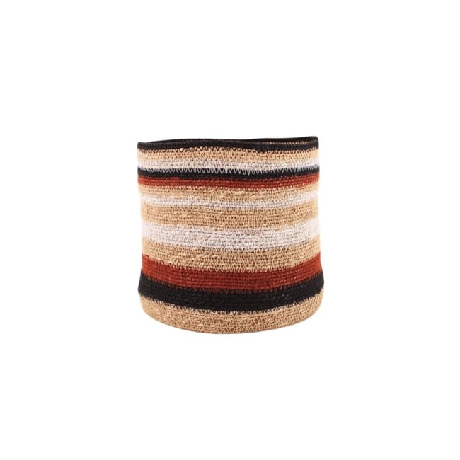 Panier rayé en herbes marines 23x21cm Couleur marron <span itemprop=