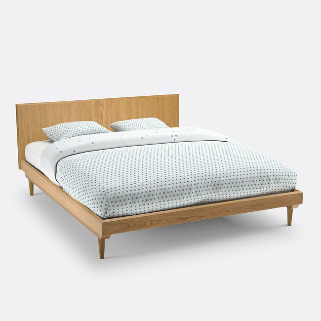 Lit vintage avec sommier Quilda Couleur chêne <span itemprop=