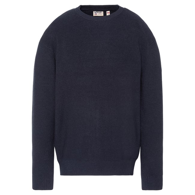 Pull col rond en maille texturée bleu marine <span itemprop=